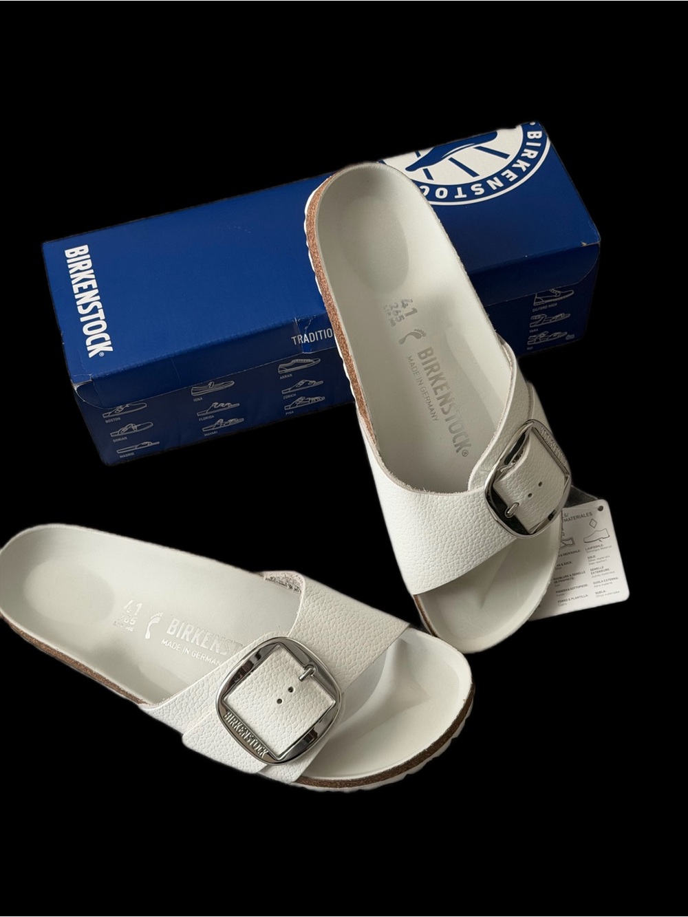 Birkenstock White Women’s Single Buckle Madrid Slide Sandals